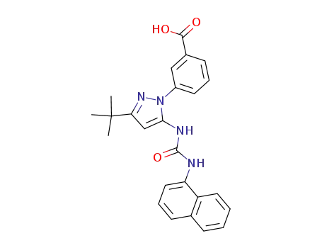 Molecular Structure of 872171-59-0 (3-(3-t-butyl-5-(3-(naphthalen-1-yl)ureido)-1H-pyrazol-1-yl)benzoic acid)