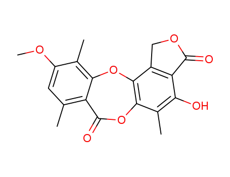 Molecular Structure of 74728-14-6 (7H-Isobenzofuro[4,5-b][1,4]benzodioxepin-3,7- (1H)-dione,4-hydroxy-10-methoxy-5,8,11- trimethyl- )