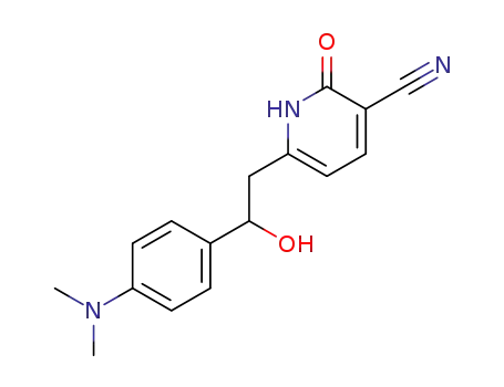 Molecular Structure of 88251-93-8 (3-Pyridinecarbonitrile,
6-[2-[4-(dimethylamino)phenyl]-2-hydroxyethyl]-1,2-dihydro-2-oxo-)