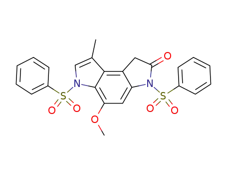 Molecular Structure of 89005-14-1 (3,6-Bis-benzenesulfonyl-5-methoxy-8-methyl-3,6-dihydro-1H-pyrrolo[3,2-e]indol-2-one)
