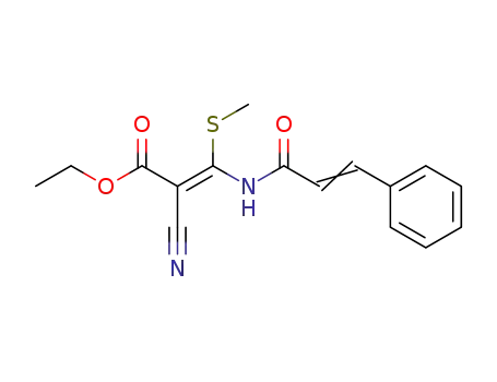 Molecular Structure of 75614-66-3 (2-Propenoic acid,
2-cyano-3-(methylthio)-3-[(1-oxo-3-phenyl-2-propenyl)amino]-, ethyl
ester)