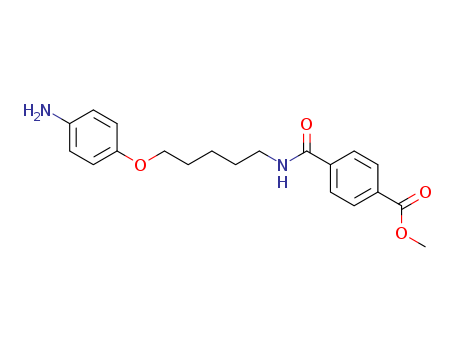 Molecular Structure of 102457-85-2 (Benzoic acid,4-[[[5-(4-aminophenoxy)pentyl]amino]carbonyl]-, methyl ester)