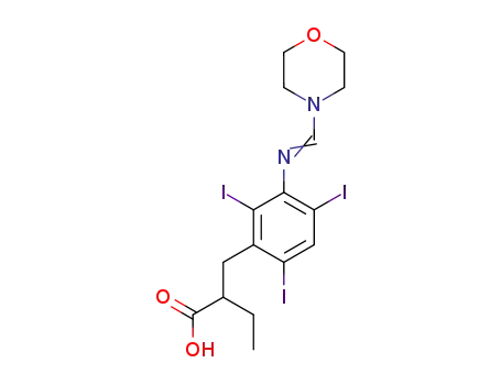 Molecular Structure of 101286-38-8 (2-(2,4,6-triiodo-3-morpholin-4-ylmethyleneamino-benzyl)-butyric acid)