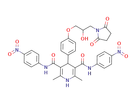 Molecular Structure of 880495-57-8 (3,5-Pyridinedicarboxamide,
4-[4-[3-(2,5-dioxo-1-pyrrolidinyl)-2-hydroxypropoxy]phenyl]-1,4-dihydro-
2,6-dimethyl-N,N'-bis(4-nitrophenyl)-)