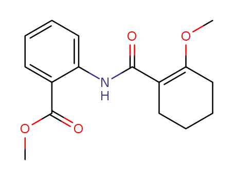 Molecular Structure of 105555-37-1 (Benzoic acid, 2-[[(2-methoxy-1-cyclohexen-1-yl)carbonyl]amino]-,
methyl ester)