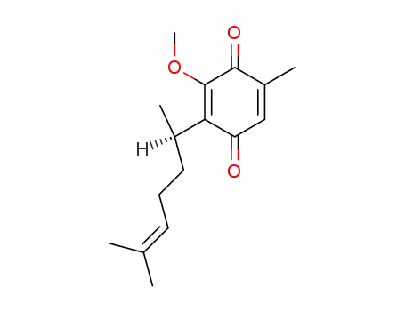 Molecular Structure of 33418-02-9 (2,5-Cyclohexadiene-1,4-dione,
2-(1,5-dimethyl-4-hexenyl)-3-methoxy-5-methyl-, (R)-)