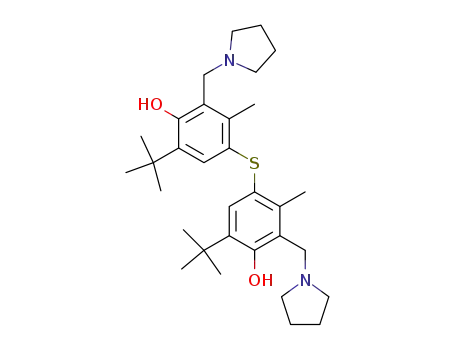Molecular Structure of 124514-35-8 (bis-(5-<i>tert</i>-butyl-4-hydroxy-2-methyl-3-pyrrolidinomethyl-phenyl)-sulfide)