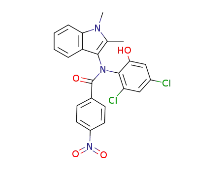 Molecular Structure of 105664-54-8 (Benzamide,
N-(2,4-dichloro-6-hydroxyphenyl)-N-(1,2-dimethyl-1H-indol-3-yl)-4-nitro-)