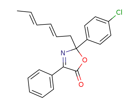 Molecular Structure of 104091-12-5 (5(2H)-Oxazolone, 2-(4-chlorophenyl)-2-(2,4-hexadienyl)-4-phenyl-,
(E,E)-)