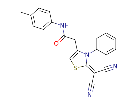 Molecular Structure of 138990-66-6 (4-Thiazoleacetamide,
2-(dicyanomethylene)-2,3-dihydro-N-(4-methylphenyl)-3-phenyl-)