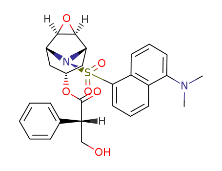Molecular Structure of 64492-75-7 ((<i>S</i>)-3-hydroxy-2-phenyl-propionic acid 9-(5-dimethylamino-naphthalene-1-sulfonyl)-(1<i>r</i><i>N</i>,2<i>t</i><i>H</i>,4<i>t</i><i>H</i>,5<i>c</i><i>N</i>)-3-oxa-9-aza-tricyclo[3.3.1.0<sup>2,4</sup>]non-7<i>t</i>-yl ester)