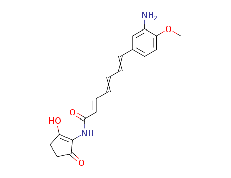 Molecular Structure of 120623-41-8 (2,4,6-Heptatrienamide,
7-(3-amino-4-methoxyphenyl)-N-(2-hydroxy-5-oxo-1-cyclopenten-1-yl)-,
(2E,4E,6E)-)
