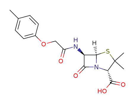 Molecular Structure of 525-92-8 (4-Thia-1-azabicyclo[3.2.0]heptane-2-carboxylic acid,
3,3-dimethyl-6-[[(4-methylphenoxy)acetyl]amino]-7-oxo-, (2S,5R,6R)-)