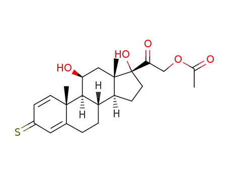 Molecular Structure of 71826-43-2 (Acetic acid 2-((8S,9S,10R,11S,13S,14S,17R)-11,17-dihydroxy-10,13-dimethyl-3-thioxo-6,7,8,9,10,11,12,13,14,15,16,17-dodecahydro-3H-cyclopenta[a]phenanthren-17-yl)-2-oxo-ethyl ester)
