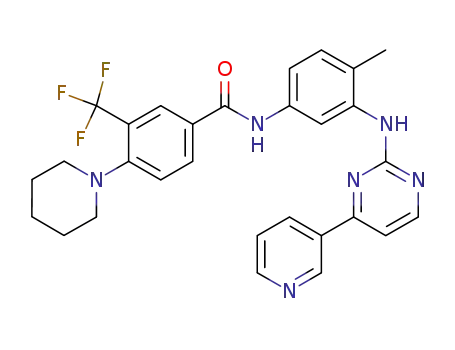 Molecular Structure of 677704-38-0 (Benzamide,
N-[4-methyl-3-[[4-(3-pyridinyl)-2-pyrimidinyl]amino]phenyl]-4-(1-piperidin
yl)-3-(trifluoromethyl)-)