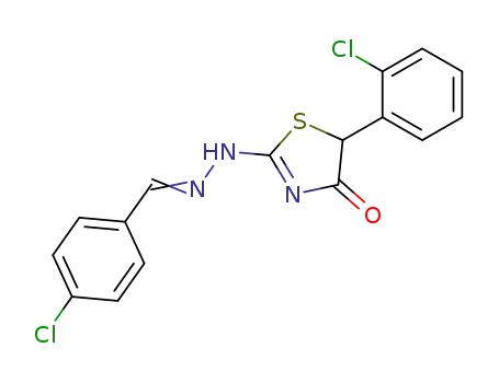 Molecular Structure of 133192-64-0 (4-chloro-benzaldehyde [5-(2-chloro-phenyl)-4-oxo-thiazolidin-2-ylidene]-hydrazone)