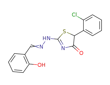 Molecular Structure of 133192-60-6 (2-hydroxy-benzaldehyde [5-(2-chloro-phenyl)-4-oxo-thiazolidin-2-ylidene]-hydrazone)