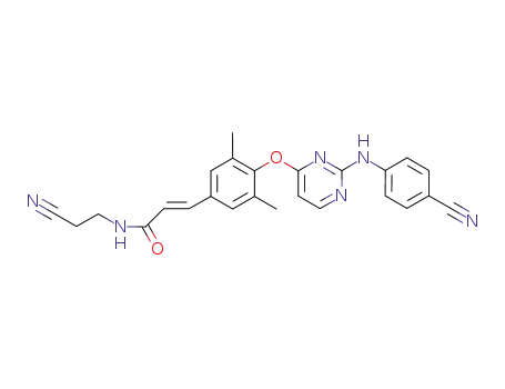 Molecular Structure of 500291-44-1 (2-Propenamide,
N-(2-cyanoethyl)-3-[4-[[2-[(4-cyanophenyl)amino]-4-pyrimidinyl]oxy]-3,5-
dimethylphenyl]-, (2E)-)