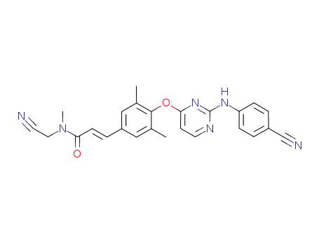 Molecular Structure of 500291-98-5 (2-Propenamide,
N-(cyanomethyl)-3-[4-[[2-[(4-cyanophenyl)amino]-4-pyrimidinyl]oxy]-3,5-
dimethylphenyl]-N-methyl-, (2E)-)