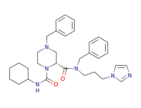 Molecular Structure of 281197-75-9 (N<sub>1</sub>-cyclohexyl-N<sub>2</sub>-[3-(1H-imidazol-1-yl)propyl]-N<sub>2</sub>,4-bis(phenylmethyl)-1,2(R)-piperazinedicarboxamide)