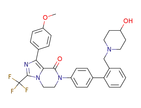 Molecular Structure of 488862-28-8 (Imidazo[1,5-a]pyrazin-8(5H)-one,
6,7-dihydro-7-[2'-[(4-hydroxy-1-piperidinyl)methyl][1,1'-biphenyl]-4-yl]-1-(
4-methoxyphenyl)-3-(trifluoromethyl)-)
