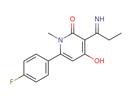 Molecular Structure of 62613-71-2 (2(1H)-Pyridinone,
6-(4-fluorophenyl)-4-hydroxy-3-(1-iminopropyl)-1-methyl-)
