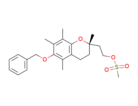 Molecular Structure of 59965-22-9 (2H-1-Benzopyran-2-ethanol,3,4-dihydro-2,5,7,8-tetramethyl-6-(phenylmethoxy)-, methanesulfonate,(S)-)
