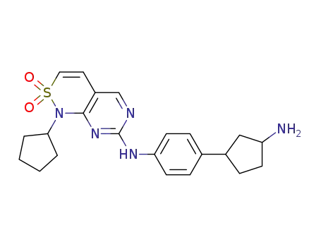 Molecular Structure of 572915-62-9 (1H-Pyrimido[4,5-c][1,2]thiazin-7-amine,
N-[4-(3-aminocyclopentyl)phenyl]-1-cyclopentyl-, 2,2-dioxide)