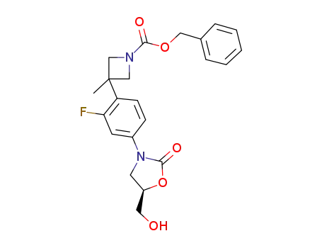 Molecular Structure of 188975-04-4 (1-Azetidinecarboxylic acid,
3-[2-fluoro-4-[5-(hydroxymethyl)-2-oxo-3-oxazolidinyl]phenyl]-3-methyl-,
phenylmethyl ester, (R)-)