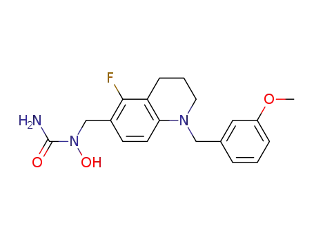 Molecular Structure of 138910-79-9 (Urea,
N-[[5-fluoro-1,2,3,4-tetrahydro-1-[(3-methoxyphenyl)methyl]-6-quinolinyl]
methyl]-N-hydroxy-)