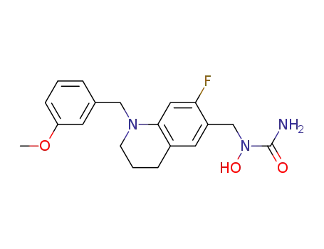Molecular Structure of 138910-75-5 (Urea,
N-[[7-fluoro-1,2,3,4-tetrahydro-1-[(3-methoxyphenyl)methyl]-6-quinolinyl]
methyl]-N-hydroxy-)
