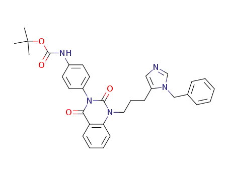 Molecular Structure of 602334-46-3 (Carbamic acid,
[4-[1,4-dihydro-2,4-dioxo-1-[3-[1-(phenylmethyl)-1H-imidazol-5-yl]propyl
]-3(2H)-quinazolinyl]phenyl]-, 1,1-dimethylethyl ester)