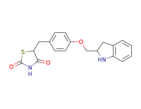 Molecular Structure of 172647-48-2 (2,4-Thiazolidinedione,
5-[[4-[(2,3-dihydro-1H-indol-2-yl)methoxy]phenyl]methyl]-)