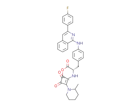 Molecular Structure of 395092-83-8 (L-Phenylalanine,
4-[[3-(4-fluorophenyl)-1-isoquinolinyl]amino]-N-[2-(2-methyl-1-piperidinyl
)-3,4-dioxo-1-cyclobuten-1-yl]-, ethyl ester)