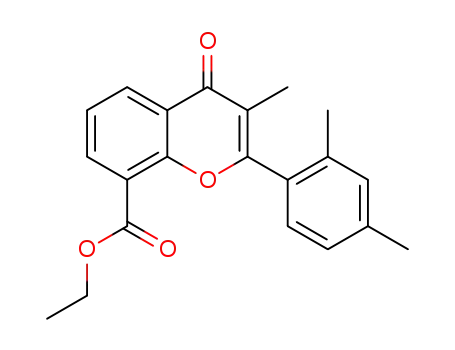 Molecular Structure of 90102-18-4 (4H-1-Benzopyran-8-carboxylic acid,
2-(2,4-dimethylphenyl)-3-methyl-4-oxo-, ethyl ester)