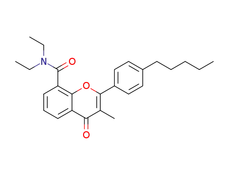 Molecular Structure of 90102-38-8 (4H-1-Benzopyran-8-carboxamide,
N,N-diethyl-3-methyl-4-oxo-2-(4-pentylphenyl)-)