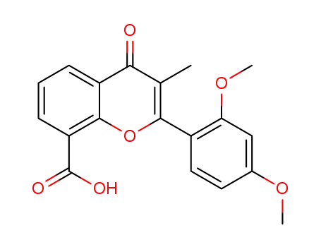Molecular Structure of 90102-05-9 (4H-1-Benzopyran-8-carboxylic acid,
2-(2,4-dimethoxyphenyl)-3-methyl-4-oxo-)