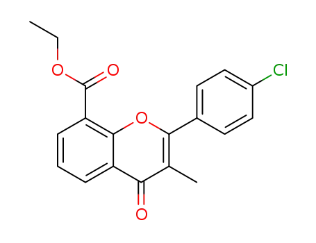 Molecular Structure of 90102-47-9 (4H-1-Benzopyran-8-carboxylic acid,
2-(4-chlorophenyl)-3-methyl-4-oxo-, ethyl ester)