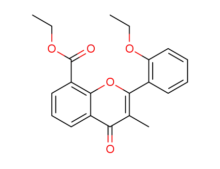 Molecular Structure of 90101-96-5 (4H-1-Benzopyran-8-carboxylic acid,
2-(2-ethoxyphenyl)-3-methyl-4-oxo-, ethyl ester)