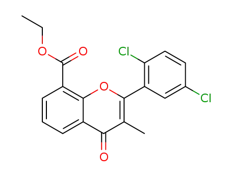 Molecular Structure of 90102-53-7 (4H-1-Benzopyran-8-carboxylic acid,
2-(2,5-dichlorophenyl)-3-methyl-4-oxo-, ethyl ester)