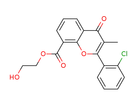 Molecular Structure of 90102-46-8 (4H-1-Benzopyran-8-carboxylic acid,
2-(2-chlorophenyl)-3-methyl-4-oxo-, 2-hydroxyethyl ester)