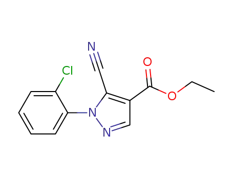 Molecular Structure of 98476-18-7 (1-(2-Chloro-phenyl)-5-cyano-1H-pyrazole-4-carboxylic acid ethyl ester)