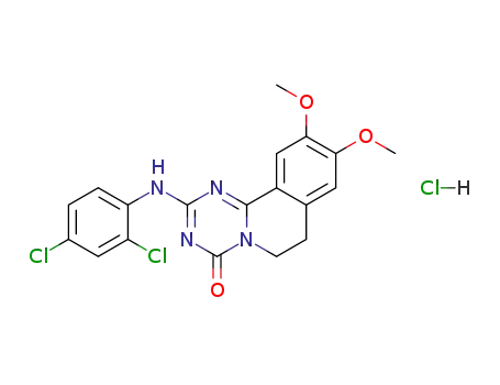Molecular Structure of 85686-60-8 (4H-1,3,5-Triazino[2,1-a]isoquinolin-4-one,
2-[(2,4-dichlorophenyl)amino]-6,7-dihydro-9,10-dimethoxy-,
monohydrochloride)