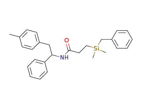 Molecular Structure of 78954-53-7 (Propanamide,
3-[dimethyl(phenylmethyl)silyl]-N-[2-(4-methylphenyl)-1-phenylethyl]-)