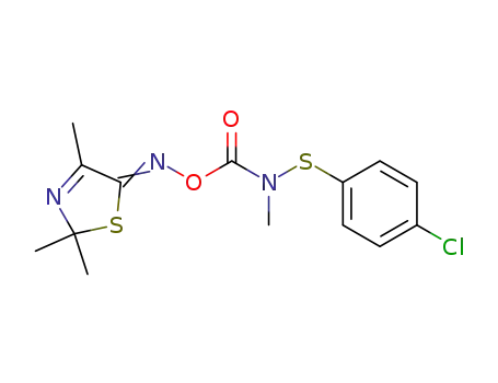 Molecular Structure of 80881-30-7 (5(2H)-Thiazolone, 2,2,4-trimethyl-,
O-[[[(4-chlorophenyl)thio]methylamino]carbonyl]oxime)