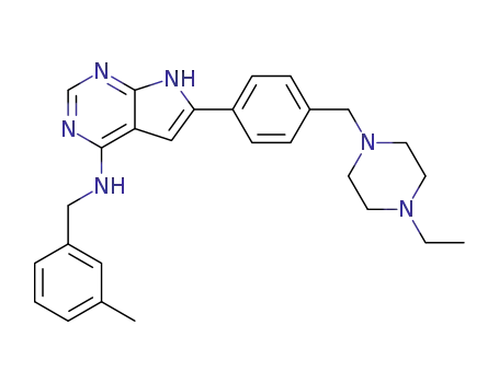 Molecular Structure of 497840-84-3 (1H-Pyrrolo[2,3-d]pyrimidin-4-amine,
6-[4-[(4-ethyl-1-piperazinyl)methyl]phenyl]-N-[(3-methylphenyl)methyl]-)