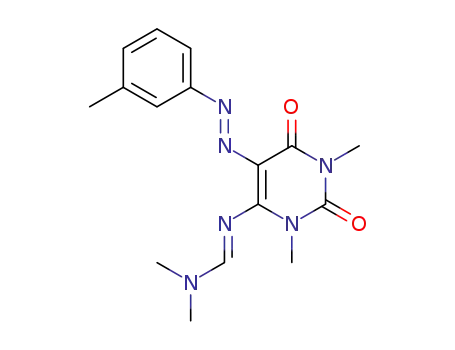 Molecular Structure of 54014-82-3 (Methanimidamide,
N,N-dimethyl-N'-[1,2,3,6-tetrahydro-1,3-dimethyl-5-[(3-methylphenyl)azo
]-2,6-dioxo-4-pyrimidinyl]-)