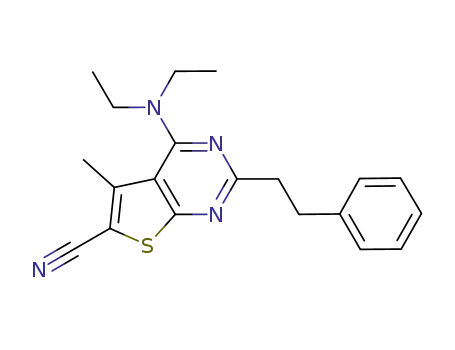 Molecular Structure of 731857-09-3 (Thieno[2,3-d]pyrimidine-6-carbonitrile,
4-(diethylamino)-5-methyl-2-(2-phenylethyl)-)