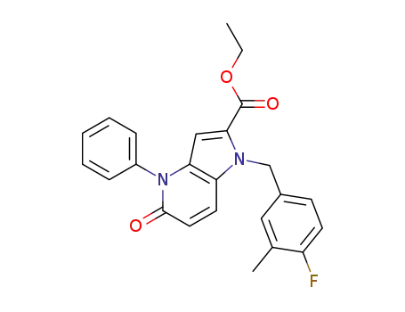 Molecular Structure of 677303-78-5 (1H-Pyrrolo[3,2-b]pyridine-2-carboxylic acid,
1-[(4-fluoro-3-methylphenyl)methyl]-4,5-dihydro-5-oxo-4-phenyl-, ethyl
ester)