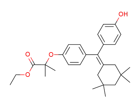 Molecular Structure of 843663-07-0 (Propanoic acid,
2-[4-[(4-hydroxyphenyl)(3,3,5,5-tetramethylcyclohexylidene)methyl]phen
oxy]-2-methyl-, ethyl ester)